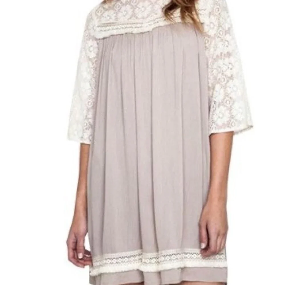 Umgee mocha and lace boho dress size medium